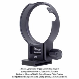 iShoot Metal Lens Collar Tripod Mount Ring Compatible with Nikon Z 50mm f/1.2 S, Lens Support Holder Bracket Bottom is Arca-Swiss Fit Quick Release Plate Dovetail Groove for Arca Type Ball Head Clamp