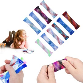 10 PCS Sensory Fidget Toys for School - Anxiety & Stress Relief Set with Marble-Filled Mesh Tubes (Blue)