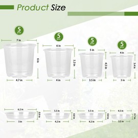 FUIJOL 4/5/6/7 Inch Clear Nursery Pots for Plants with Sacuers 20 Pack, Plastic Flower Pots with Drainage Holes, Variety Pack Seedlings Garden Pot for Indoor Outdoor