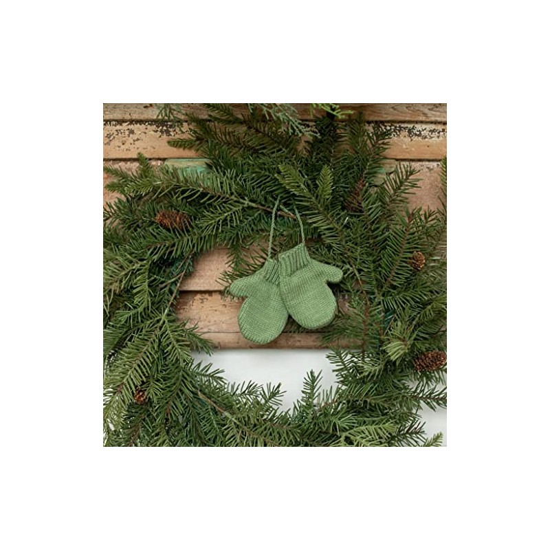 4" Green Knit Christmas Mitten Pair on String Ornament