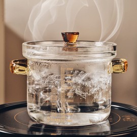 Eachave 0.45L/15.8oz Mini Glass Saucepan with Cover, Saucepans Glass Pot Casserole, Heat-Resistant Glass Cooking Pot Covered Saucepan with Lid Cookware Stockpots for Cooking, Baking, Serving