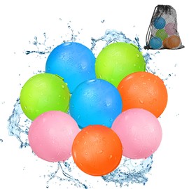 Reusable Water Balloons - Quick Fill Water Balls Toys For Toddler Age 4-8 - Refillable Self-Sealing Water Splash Bomb For Summer Party Pool Outdoor Beach Toys (8-pack-new)