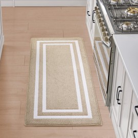 Creative Home Ideas – Tufted Runner - Double Line Border Rug - Modern Home Décor - Washable Rug - Accent Carpet for Entryway & Hallway - Measures 26" x 60" - Berber and White