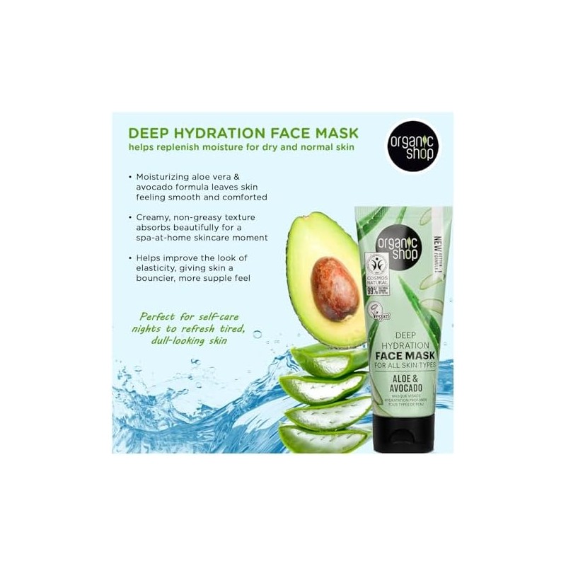 Mascarilla Facial Orgánica Hidratante de Aguacate y Aloe, 75 ml,
