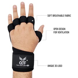 QTF Ventilated Weight Lifting Gloves for Women Men Workout Gym Fitness Equipment Extra Grip with Wrist Support Wrap Cross fit Pull-ups Barbell Training Sports Weightlighting Gear (Black, X-Large)