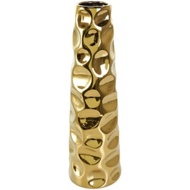 Deco 79 Ceramic Decorative Vase Geometric Centerpiece Vase with Concaved Circles, Flower Vase for Home Decoration 6" x 6" x 19", Gold