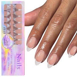 150Pcs White French Tip Press on Nails Medium Almond Fake Nails In15 Sizes 3 IN 1 Soft Gel Nail Tips Nude Glossy Reusable Acrylic Nails No Need to File False Nails for Women Girls Manicure