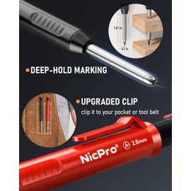 Nicpro 6 Pack Carpenter Pencil with Sharpener,Mechanical Pencils Set 54PCS Refills(Black,Red,Yellow,Blue,Green,White) Deep Hole Marker Construction Heavy Duty Woodworking -With Case