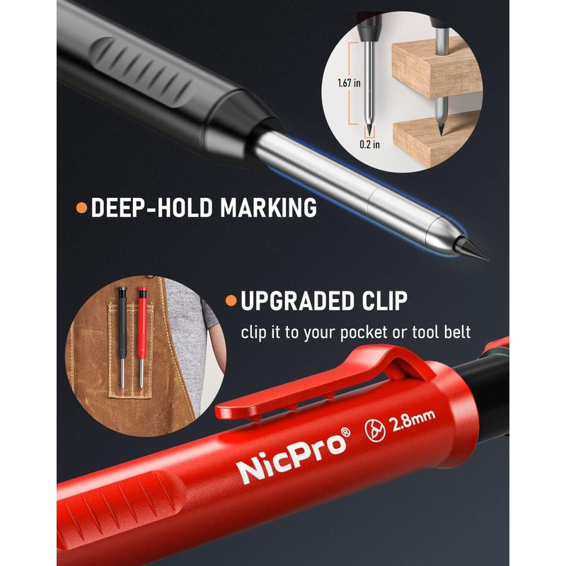 Nicpro 6 Pack Carpenter Pencil with Sharpener,Mechanical Pencils Set 54PCS