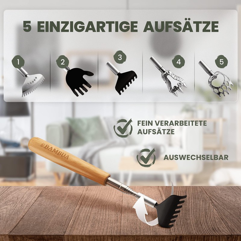 BAMBUA Extendable Back Scratcher - [Includes 5 Attachments] - Gifts