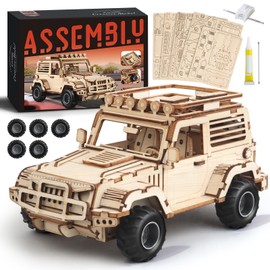 MOCBURIKU 3D Wooden Puzzle Off-Road Car for Adults, Brain Teaser 3D Puzzles for Kids and Adults to Build, 125pcs Wood Craft Pull Back Truck Cars, Christmas Birthday Gift for Teens Men Women