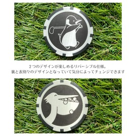 Funny Golf Marker, Cute, Animal, Front & Side Design, 2.6 inches (40 mm), Funny, Casino Chip Style, Green Marker, Hat Clip, Compatible with Q0005 (Pelican x Penguin)