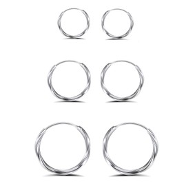 Hinvan 3 Pairs 925 Sterling Silver Hoop Earrings Silver Hoops Earrings Huggie Small 12 14 16mm Hypoallergenic Twist Cartilage Sleeper Earrings Set Earrings for Women Girls