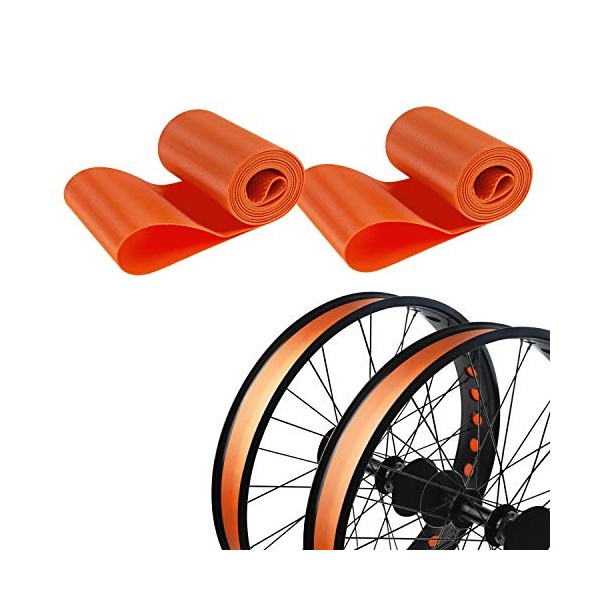 Addmotor Rim Strip Rim Tape Fat tire Liner PVC Inner Tube Protector Anti Puncture for 20 inch Bikes 2PCS (Orange)