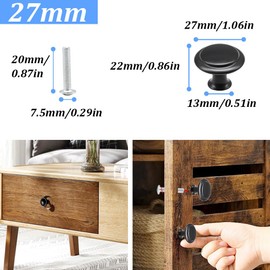 Hocansen Pack of 12 Furniture Knobs Door Handles Antique Small Round Handle Drawer Handles with Screws Vintage Cabinet Knobs for Chest of Drawers Drawer Cabinet (27 mm/Black)