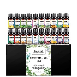Uva Natural - Set 20 Aceites Esenciales Para Difusor y Aromaterapia, 10 ml | 20 aromas diferentes para difusor, aromaterapia, masajes, spa, humidificador y bienestar diario.