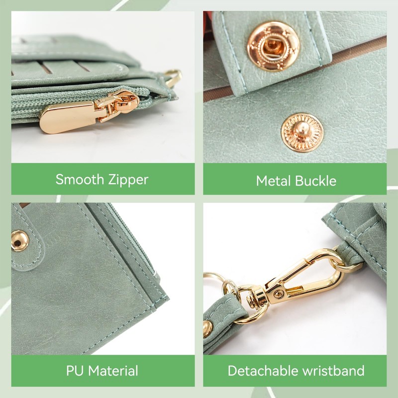 RFID Card Holder Wallet, Keychain Wristlet Wallet With 9 Card