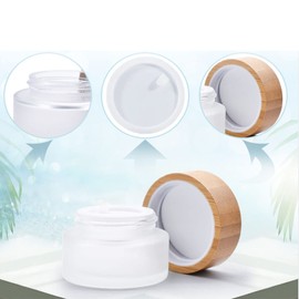 2 Pack 100ml Frosted Glass Cream Jars with Bamboo lids,Wide Mouth Makeup Sample Storage Pot Dispenser Bottles for travel Jars Face Eye Shadow (100g)