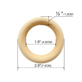 80 Pieces 2.9 Inch Unfinished Wooden Rings for Crafts Natural Solid Wood Circle for Macrame Handmade Project (Inner 1.9 inch)