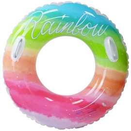 Adult Cute Rainbow Colorful Swim Ring Diameter 32.3 inches (82 cm), Summer Vacation, Water Play, Sea, Beach, Swimming Pool, Outdoor, Sea Float