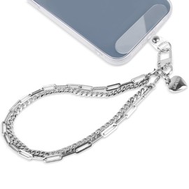 AULEEP Phone Chain Wristlet Strap,Double Metal Phone Charm with Tether Tab,Detachable Cellphone Wrist Strap Universal Silver Hands-free Anti Theft Hand Chain
