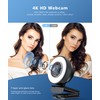 Spedal 4K Webcam with Ring Light, Built-in Privacy Cover and