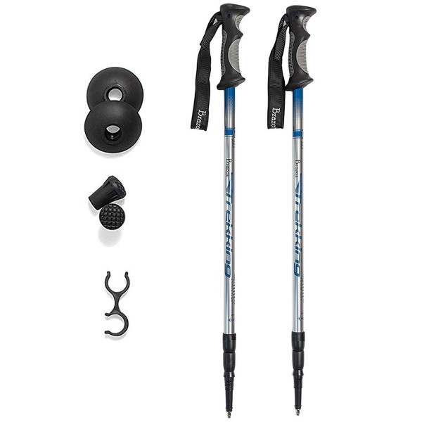 Brazos Trekking Pole,Hiking Pole,Hiking Stick,Walking Stick That Collapses and Folds to 27 Inches and Adjusts in Height from 43-53 inches with Non Shock Technology and Interchangeable Tips,Set of 2