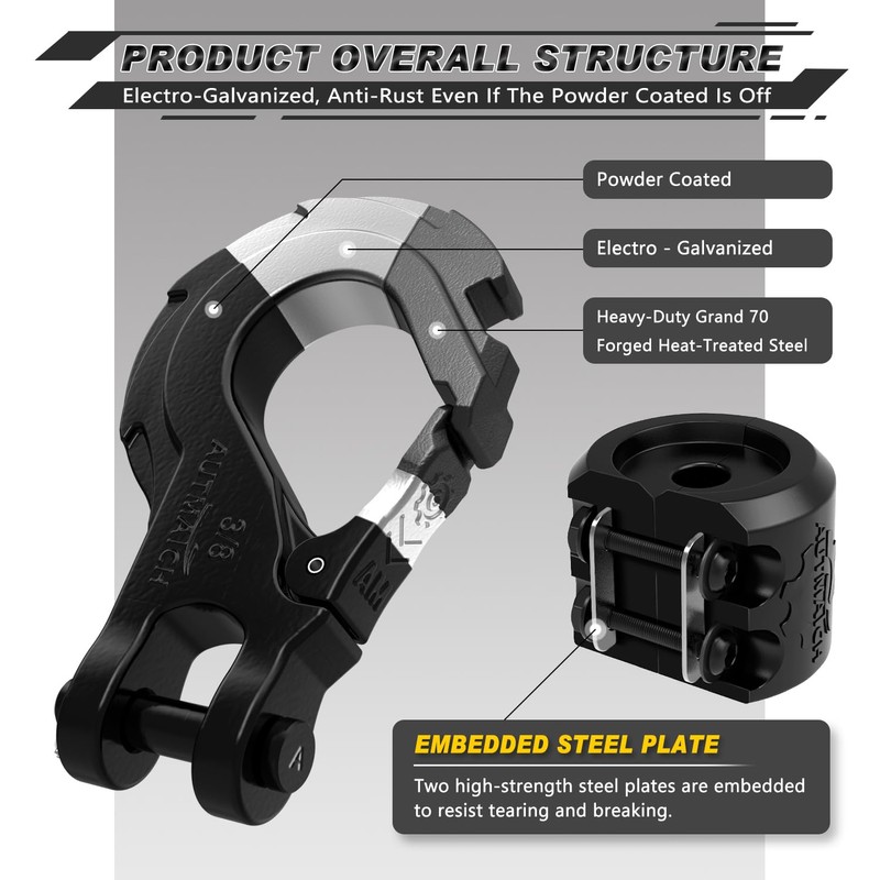 AUTMATCH Winch Hook 3/8" - Clevis Slip Hook with Safety