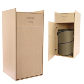 ZERNEIL Wooden Restaurant Trash Can Cabinet - Commercial Trash Can with Tray Holder, Garbage Can Cabinet with Foldable Canvas Trash Bag for Restaurants, Cafeterias (22 * 22 * 46in) (Wood Color)