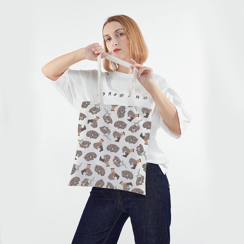 Moo Deng Tote Bag Cute Hippo Shoulder Bag Gift for