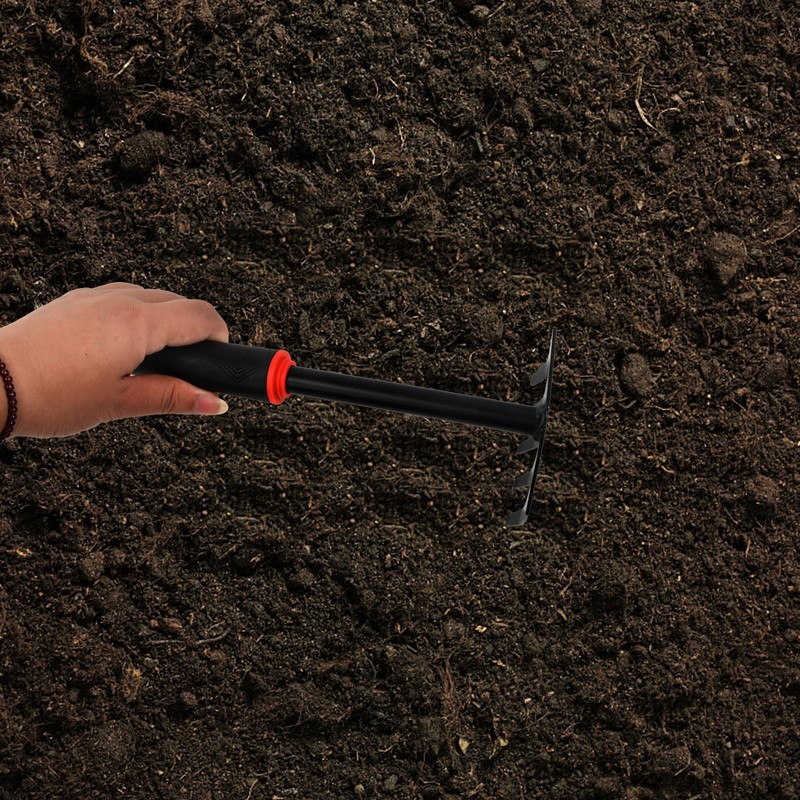 Steel Garden Rake with 5 Prongs - Small Rake for