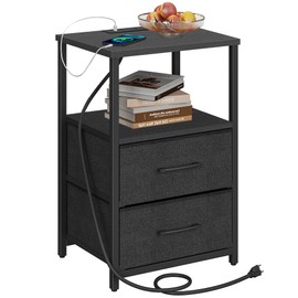 TUTOTAK End Table with Charging Station, Side Table with 2 USB Ports and Outlets, Nightstand with Cloth Drawer, Bedside Table, Black TB01BK088