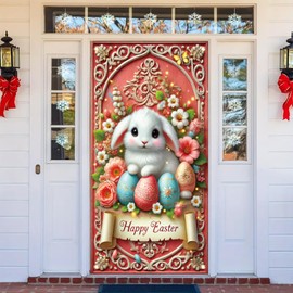 Starlit Patio Happy Easter Door Cover Decorations Bunny Easter Eggs Door Banner Happy Easter Day Party Background Accessory Spring Backdrop for Photography Home Decors Supplies 70.8 x 35.4 inch