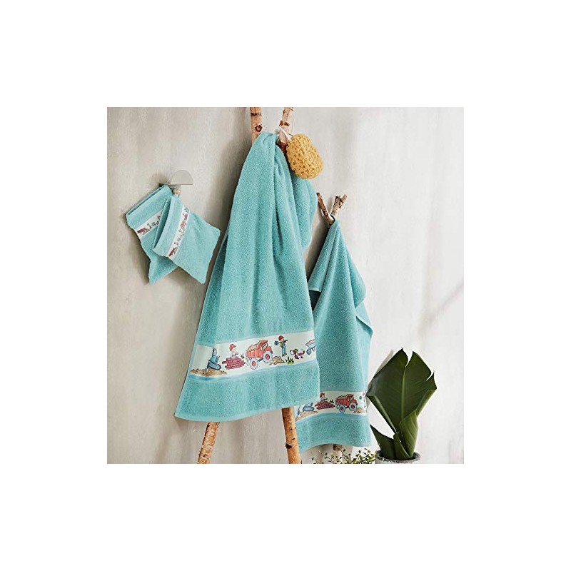 Erwin Müller Walk-Frottier Children's Bath Towel with Construction Site Border