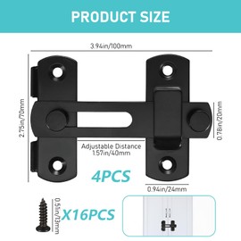 4pcs 180° Degree Flip Sliding Barn Door Locks and Latches,Sliding Barn Door Locks,Black Gate Latch Bolt Buckle Lock for Barn Door,Pet Door,Bathroom,Garage,Window,Sliding Door Lock (Black, 4INCH-4PCS)