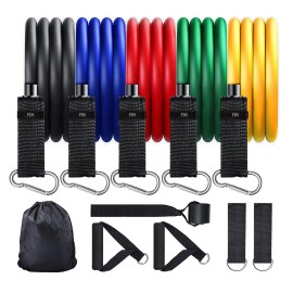 FixtureDisplays Resistance Band Set with Door Anchor, Ankle Strap, Exercise Chart Carrying Bag