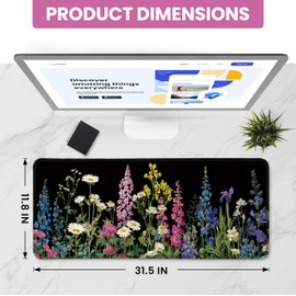 Large Mouse Pad for Desktop, Cute Desk Mat Pad Protector for Work & Gaming, Aesthetic Pretty Anti-Slip Laptop Blotter Cover for Office School Home Supplies, Starlit Petals, 31.5" x 11.8"