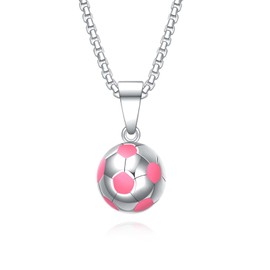 Rnivida 3D Pink Soccer Pendant Necklace Stainless Steel Soccer Jewelry for Women,Soccer Game Soccer Fans Team Soccer Party Favors Gifts