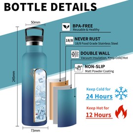 Grsta Stainless Steel Water Bottle, 500 ml, Children's Water Bottle, BPA-Free, Drinking Bottle with Straw, Leak-Proof, Insulated Flask, Double-Walled, Water Bottle for School, Travel,