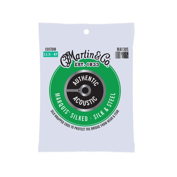 Martin Guitar MA130S Authentic Acoustic Custom-Gauge Marquis Silked Strings, Silk