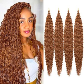 BAESITTE Deep Wave Bulk Hair For Braiding 4 Packs 32inch Soft Deep Wavy Crochet Hair Synthetic Hair Long Deep Culry Hair Bulk for Micro Braids Wet and Wavy Hair Extensions #30 Color 400g