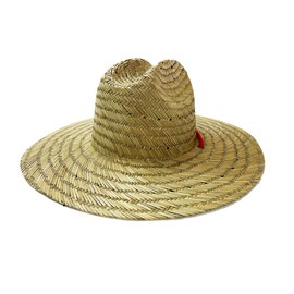 Lifeguard Straw Hat - 50+ SPF for Men or Women - Bold Lifeguard Patch - Red Draw String Adjustment - One Size