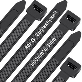 WLEAD Cable Ties Black 600 mm x 8.8 mm, Pack of 50 Extra Strong Cable Ties with 80 kg Tensile Strength, UV-Resistant, Large Nylon Plastic, Self-Locking Multifunctional Cable Ties