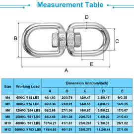 PATIKIL Double End Swivel Eye Hook M10 Working Load 400kg/881lb 316 Stainless Steel Eye to Eye Swivel Shackle Ring Connector Marine Mooring Hanging