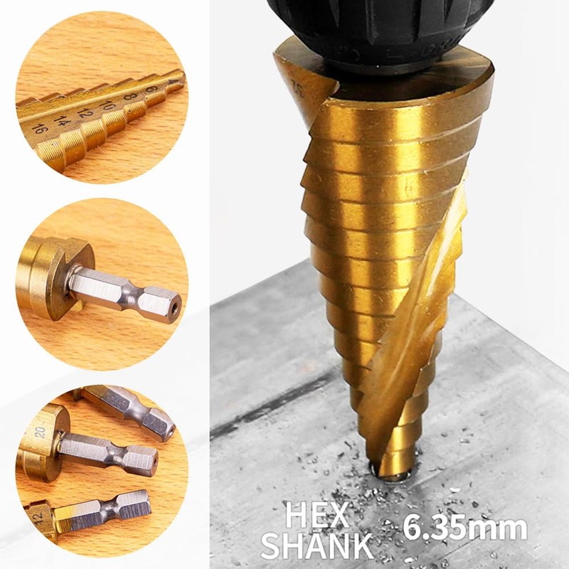 Shallho 1/4 Inch Hexagon Shank 4-32 mm Titanium Coated Spiral