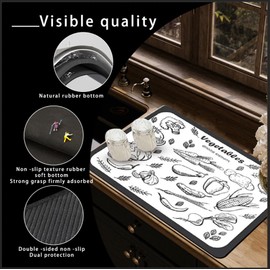 Dish Drying Mat - Super Absorbent Kitchen Counter Drying Mat,Easy Clean Dish Mat,Oil & Stain Resistant,Perfect for Dishes, Coffee Bar, and Countertops (White vegetables, 15.7''x11.8'')