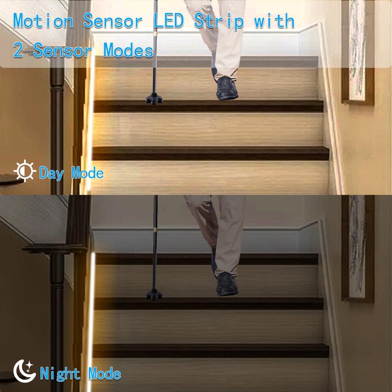 echosari Battery Operated Motion Sensor Cabinet Strip Lights, 9.8Ft 90