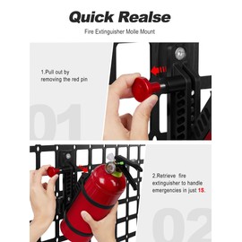 NILKATSS MOLLE Fire Extinguisher Mount Kit - Quick Release Bracket for Tactical Panels, Trucks & Vehicles, Fits 1-2" Slots/Holes - Rigid MOLLE Plate Holder for Fire Extinguisher & Gear Accessories