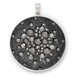 JewelryWeb 925 Sterling Silver Rhodium Black Clay and Preciosa Crystal Round Pendant Necklace Measures 39x39mm Wide - Pendant for Women