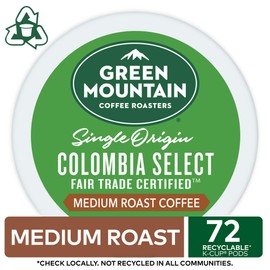 Green Mountain Coffee Roasters Colombia Select, Single-Serve Keurig K-Cup Pods, Medium Roast Coffee, 12 Count (Pack of 6) - Packaging May Vary